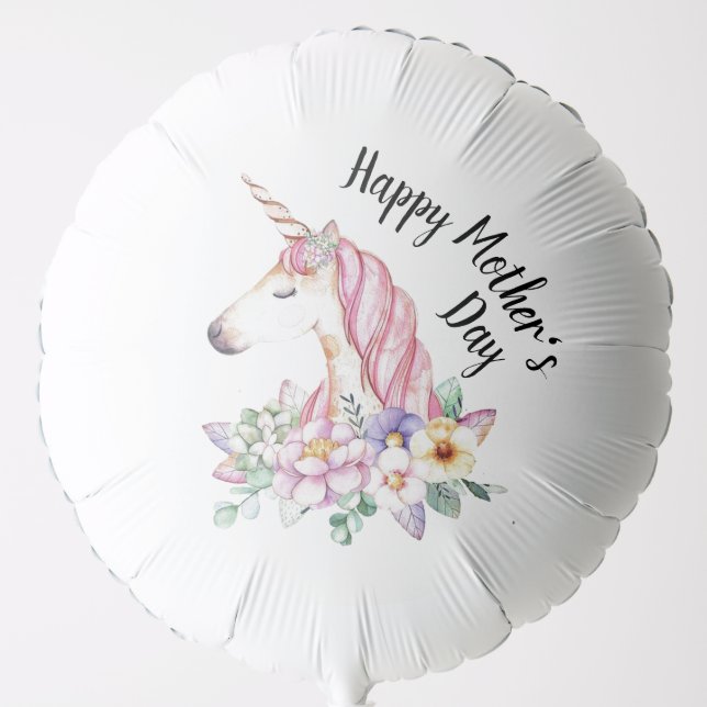 Happy Mother's Day Unicorn and Flowers Balloon (Front)
