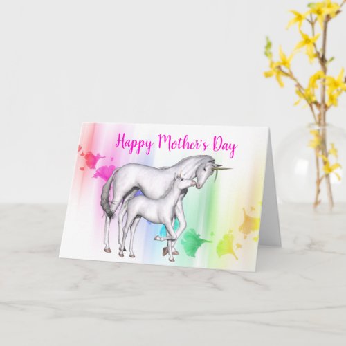 Happy Mothers Day  Unicorn with her Baby Card