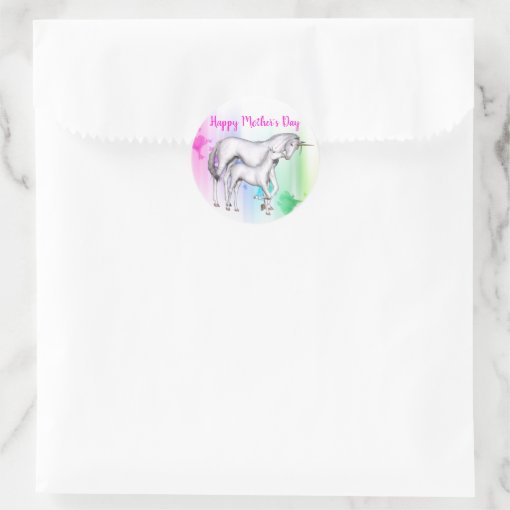 Happy Mother's Day | Unicorn with her Baby Classic Round Sticker | Zazzle