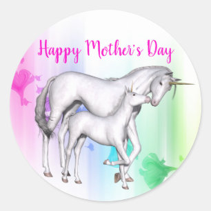 Happy Mother's Day Unicorn with her Baby Classic Round Sticker