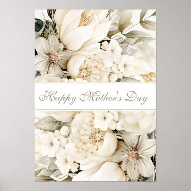 Happy Mother's Day Vanilla cream Floral script Poster (Front)