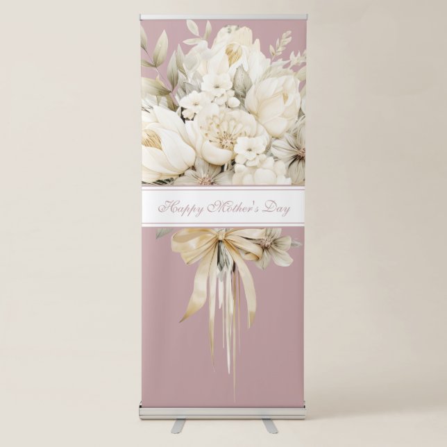 Happy Mother's Day Vanilla cream Floral script Retractable Banner (Front)