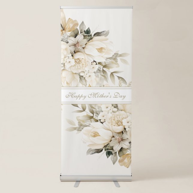 Happy Mother's Day Vanilla cream Floral script Retractable Banner (Front)