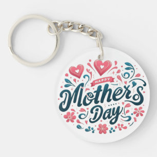 Happy Mother's Day - Vibrant Teal and Pink Floral Keychain