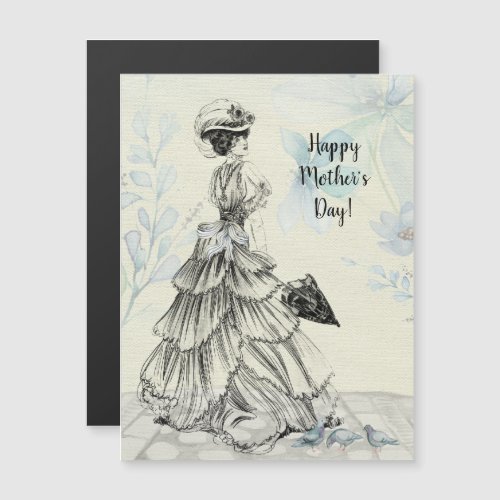 Happy Mothers Day Victorian Woman Parasol Birds