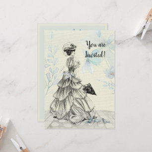 Happy Mother's Day Victorian Woman Parasol Birds Invitation