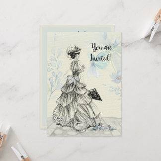 Happy Mother's Day Victorian Woman Parasol Birds Invitation