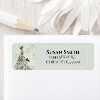 Happy Mother's Day Victorian Woman Parasol Birds Label