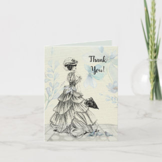 Happy Mother's Day Victorian Woman Parasol Birds Letterpress Thank You Card