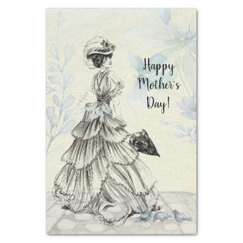 Happy Mothers Day Victorian Woman Parasol Birds Tissue Paper