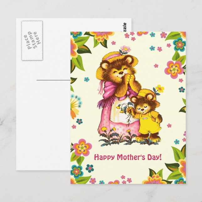 Happy Mother's Day. Vintage Bear Family Postcard (Front/Back)
