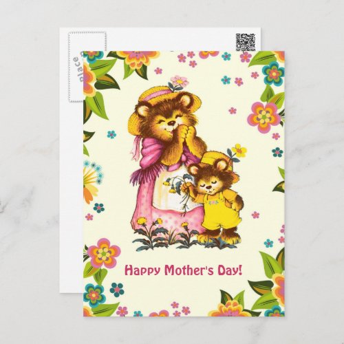 Happy Mothers Day Vintage Bear Family Postcard