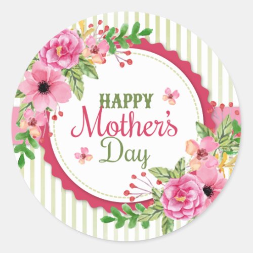Happy mothers day vintage flower bouquet frame classic round sticker