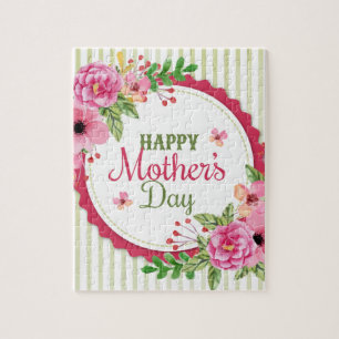 Happy mother's day vintage flower bouquet frame jigsaw puzzle