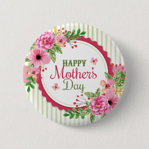 Happy mother's day vintage flower bouquet frame pinback button