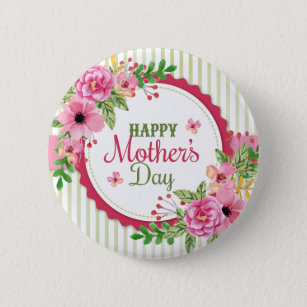 Happy mother's day vintage flower bouquet frame pinback button
