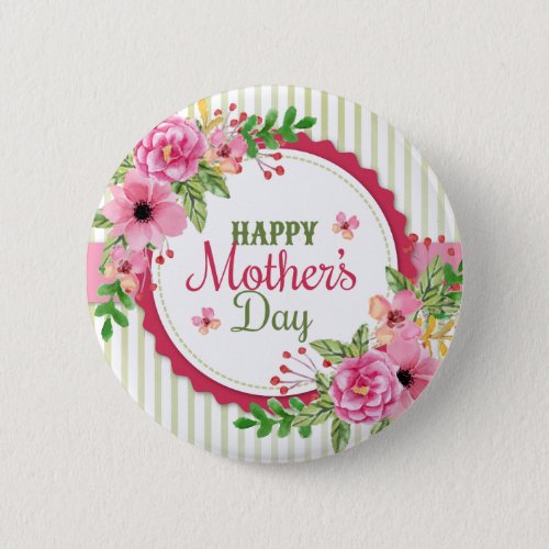 Happy mothers day vintage flower bouquet frame pinback button