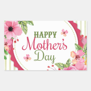 Happy mother's day vintage flower bouquet frame rectangular sticker