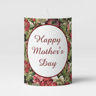 Happy Mother's Day Vintage Rose Floral Pillar Candle