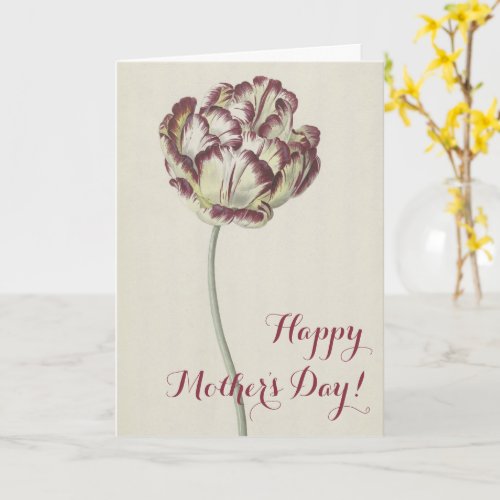 Happy Mothers Day  Vintage Yellow  Red tulip Card