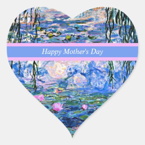 Happy Mothers Day Water Lilies painting Heart Sticker