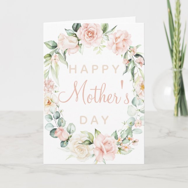 Happy Mother's Day Watercolor Blush Pink Floral Card (Front)