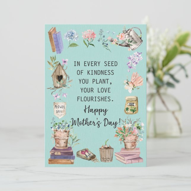 Happy Mother's Day Watercolor Floral Gardening  Holiday Card (Standing Front)