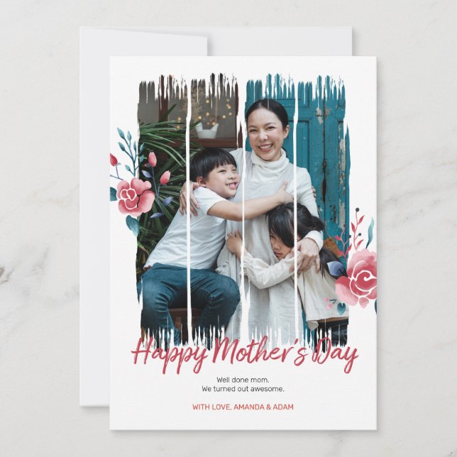 Happy Mother's Day Watercolor Floral Photo Card (Front)