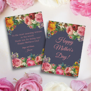 happy mothers day watercolor floral vintage blue  note card