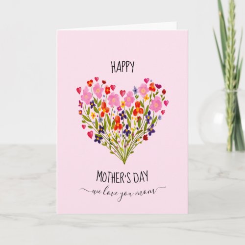 Happy Mothers Day Watercolor Flower Heart  Card