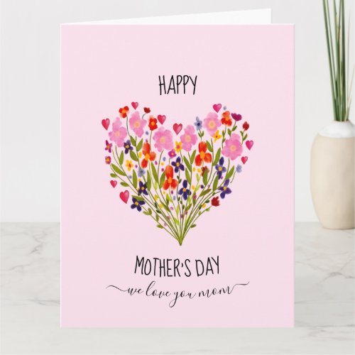 Happy Mothers Day Watercolor Flower Heart  Card