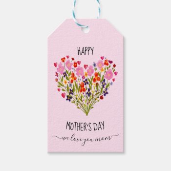 "happy Mother's Day" Watercolor Flower Heart  Gift Tags by DesignByLang at Zazzle