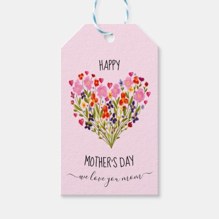 "happy Mother's Day" Watercolor Flower Heart  Gift Tags