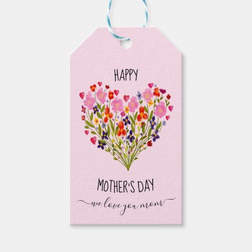 Happy Mothers Day Watercolor Flower Heart  Gift Tags