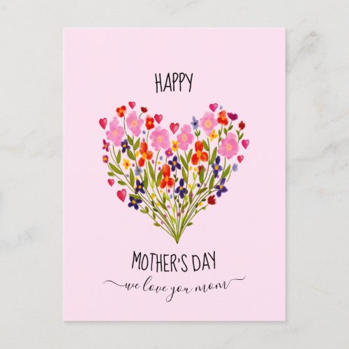 Happy Mothers Day Watercolor Flower Heart   Postcard