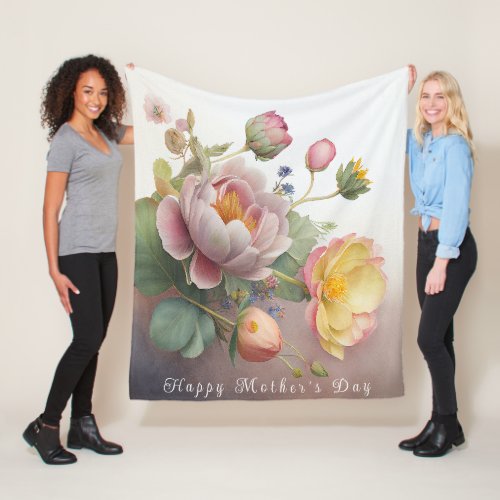 Happy Mothers Day Watercolor Flowers Fleece Blanket