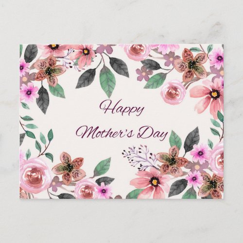 Happy Mother's Day Watercolor Flowers  Holiday Postcard