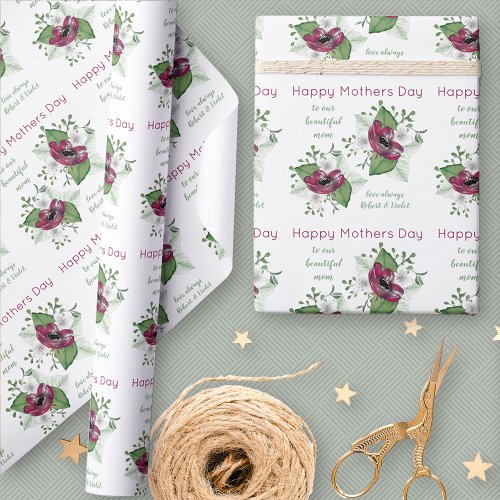 Happy Mothers Day Watercolor Flowers Personalized Wrapping Paper