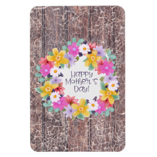 Happy Mother's Day Watercolor Flowers Wreath Magnet