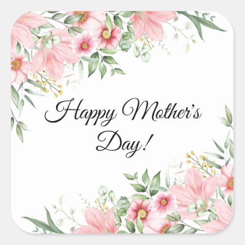 Happy Mothers Day watercolor pink floral elegant Square Sticker