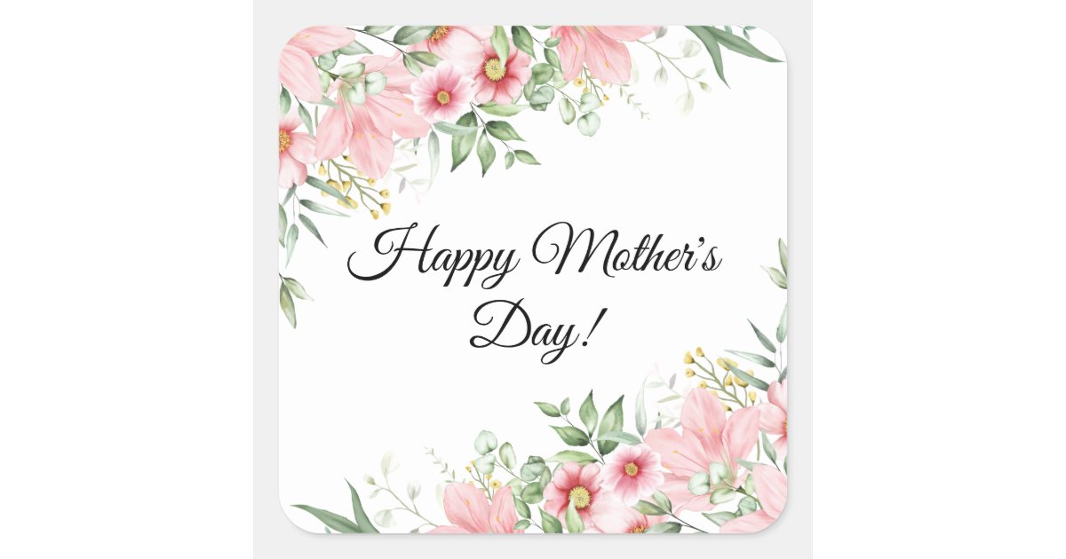 Happy Mothers Day watercolor pink floral elegant Square Sticker | Zazzle