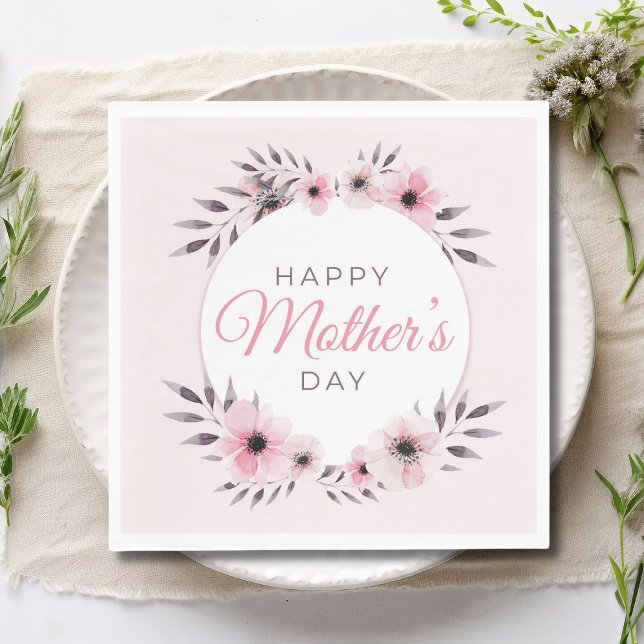 Happy Mother's Day Watercolor Pink Floral Flowers Napkins (Creator Uploaded)