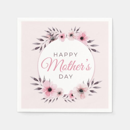 Happy Mothers Day Watercolor Pink Floral Flowers Napkins