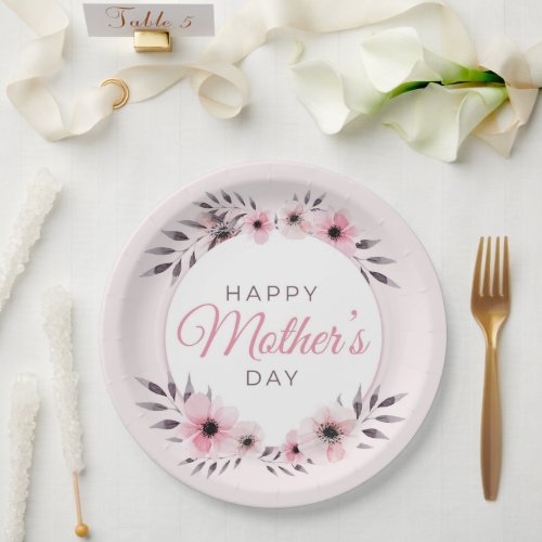 Happy Mothers Day Watercolor Pink Floral Flowers Paper Plates