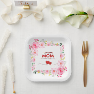 Happy Mother's Day Watercolor Pink Floral Paper Plates