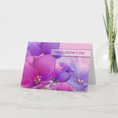 Happy Mothers Day Watercolor Pink Violet Flowers  Card