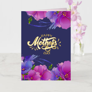 Happy Mother's Day Watercolor Pink Violet Flowers Foil Greeting Card