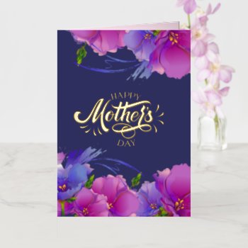 Happy Mother's Day Watercolor Pink Violet Flowers Foil Greeting Card by artofmairin at Zazzle