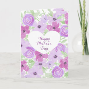 Happy Mother's Day Watercolor Purple Floral Card