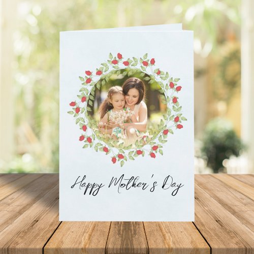Happy Mothers Day Watercolor Rose Floral Photo Card